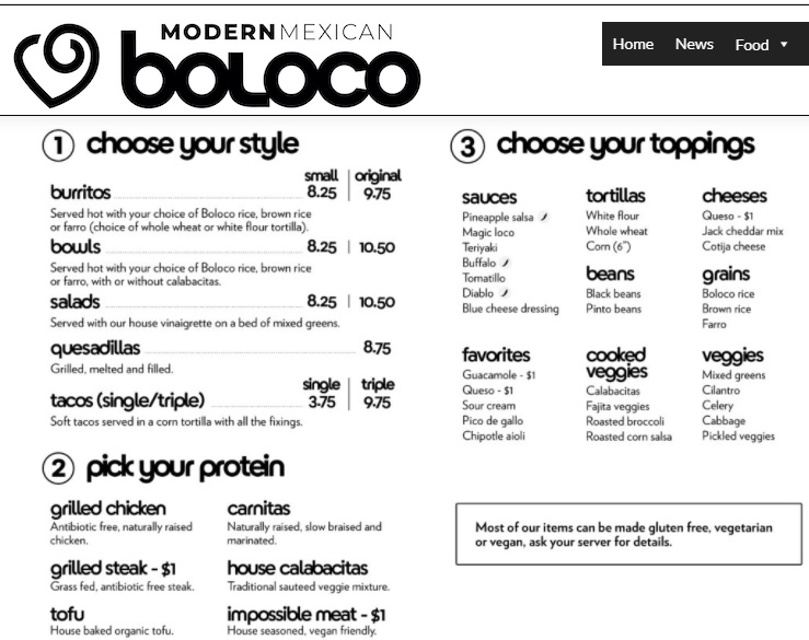 boloco menu